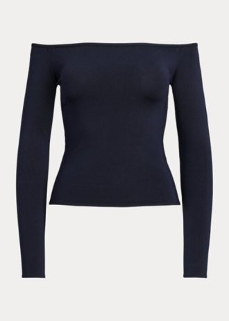 Pulls à épaules dénudées en soie mûre Ralph Lauren bleu marine pour femme