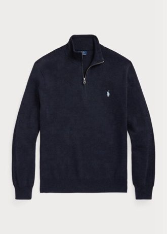 Pulls Ralph Lauren bleu marine en coton texturé à quart de zip pour homme