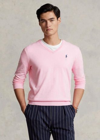 Pulls Ralph Lauren Slim Fit en coton texturé rose pour homme