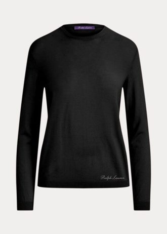 Pulls ras du cou en laine mérinos noire Ralph Lauren pour femmes