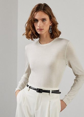 Pulls ras du cou en laine mérinos Ralph Lauren crème pour femme
