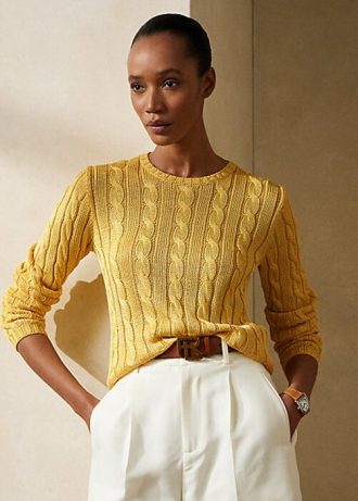 Pulls ras du cou en soie torsadée jaune Ralph Lauren pour femme