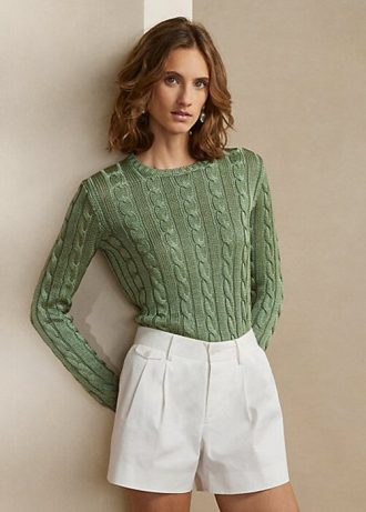 Pulls ras du cou en soie torsadée verts Ralph Lauren pour femmes