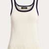 Pulls sans manches bicolores en coton mélangé crème/bleu marine Ralph Lauren pour femme Pulls sans manches bicolores en coton mélangé crème/bleu marine Ralph Lauren pour femme
