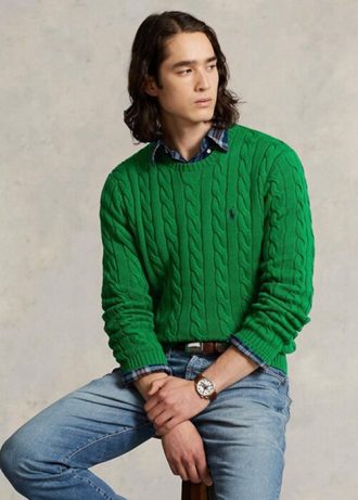 Pulls verts en coton torsadé Ralph Lauren pour homme