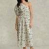 Robe asymétrique en popeline froncée à fleurs Ralph Lauren noire/beige pour femme Robe asymétrique en popeline froncée à fleurs Ralph Lauren noire/beige pour femme