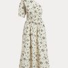 Robe asymétrique en popeline froncée à fleurs Ralph Lauren noire/beige pour femme Robe asymétrique en popeline froncée à fleurs Ralph Lauren noire/beige pour femme