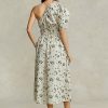 Robe asymétrique en popeline froncée à fleurs Ralph Lauren noire/beige pour femme Robe asymétrique en popeline froncée à fleurs Ralph Lauren noire/beige pour femme