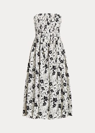 Robe bustier en lin fleuri noir/crème Ralph Lauren pour femme