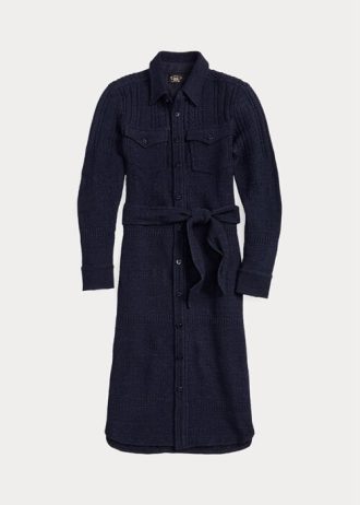 Robe ceinturée en laine et coton bleu marine Ralph Lauren pour femme Robe ceinturée en laine et coton bleu marine Ralph Lauren pour femme