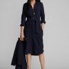 Robe ceinturée en laine et coton bleu marine Ralph Lauren pour femme