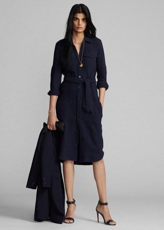 Robe ceinturée en laine et coton bleu marine Ralph Lauren pour femme Robe ceinturée en laine et coton bleu marine Ralph Lauren pour femme