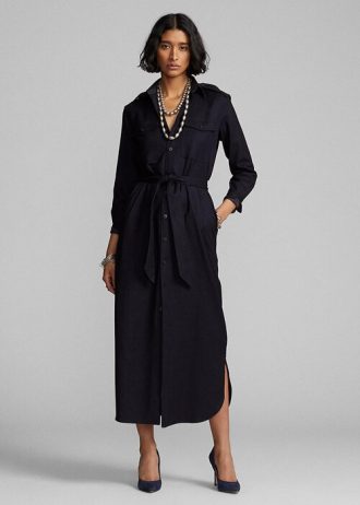 Robe ceinturée en laine mélangée bleu marine Ralph Lauren pour femme Robe ceinturée en laine mélangée bleu marine Ralph Lauren pour femme