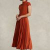 Robe à col montant plissée hybride orange Ralph Lauren pour femme Robe à col montant plissée hybride orange Ralph Lauren pour femme