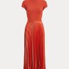 Robe à col montant plissée hybride orange Ralph Lauren pour femme Robe à col montant plissée hybride orange Ralph Lauren pour femme