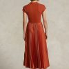 Robe à col montant plissée hybride orange Ralph Lauren pour femme Robe à col montant plissée hybride orange Ralph Lauren pour femme
