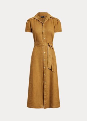Robe courte en lin ceinturée marron Ralph Lauren pour femme