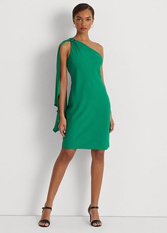 Robe de cocktail asymétrique en georgette verte Ralph Lauren pour femme