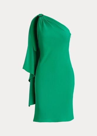 Robe de cocktail asymétrique en georgette verte Ralph Lauren pour femme