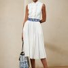 Robe de jour blanche sans manches en lin plissé Roald de Ralph Lauren pour femme