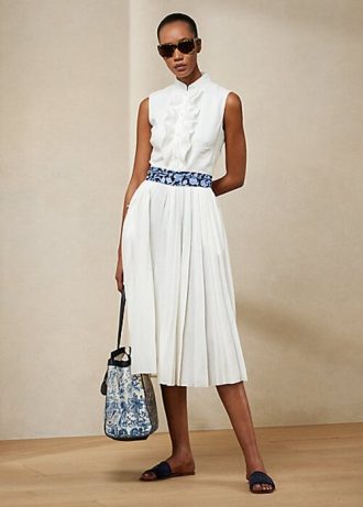 Robe de jour blanche sans manches en lin plissé Roald de Ralph Lauren pour femme Robe de jour blanche sans manches en lin plissé Roald de Ralph Lauren pour femme