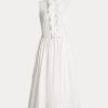 Robe de jour blanche sans manches en lin plissé Roald de Ralph Lauren pour femme