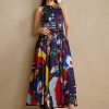 Robe de jour multicolore en satin de coton imprimé Renshaw Ralph Lauren pour femme