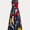 Robe de jour multicolore en satin de coton imprimé Renshaw Ralph Lauren pour femme