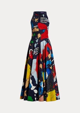 Robe de jour multicolore en satin de coton imprimé Renshaw Ralph Lauren pour femme