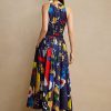 Robe de jour multicolore en satin de coton imprimé Renshaw Ralph Lauren pour femme