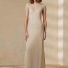 Robe de soirée beige à manches courtes en maille Ralph Lauren pour femme Robe de soirée beige à manches courtes en maille Ralph Lauren pour femme