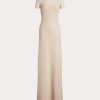 Robe de soirée beige à manches courtes en maille Ralph Lauren pour femme Robe de soirée beige à manches courtes en maille Ralph Lauren pour femme