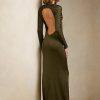 Robe de soirée à manches longues en soie olive Ralph Lauren pour femme Robe de soirée à manches longues en soie olive Ralph Lauren pour femme