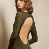 Robe de soirée à manches longues en soie olive Ralph Lauren pour femme Robe de soirée à manches longues en soie olive Ralph Lauren pour femme