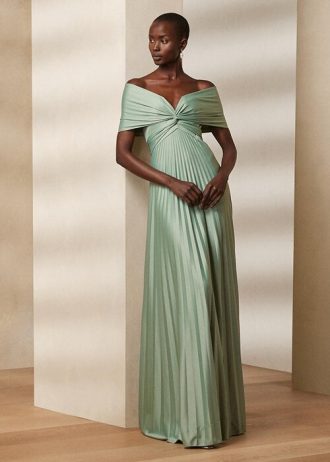 Robe de soirée plissée en jersey vert Ralph Lauren Merridan pour femme