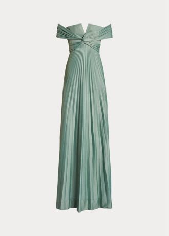 Robe de soirée plissée en jersey vert Ralph Lauren Merridan pour femme
