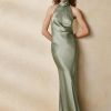 Robe de soirée verte en satin délavé Chilton de Ralph Lauren pour femme