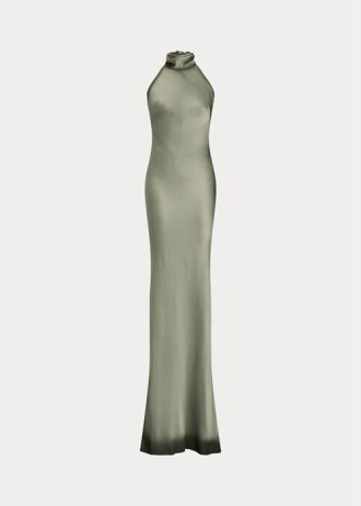 Robe de soirée verte en satin délavé Chilton de Ralph Lauren pour femme