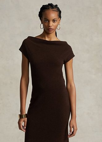 Robe en cachemire à col droit pour femme Ralph Lauren Chocolat