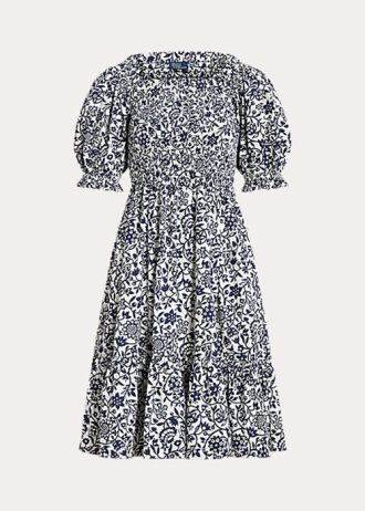 Robe en coton à manches blouson fleuries Ralph Lauren pour femme