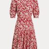 Robe en crêpe à godets et manches mouton Ralph Lauren pour femme