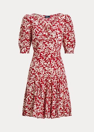 Robe en crêpe à godets et manches mouton Ralph Lauren pour femme