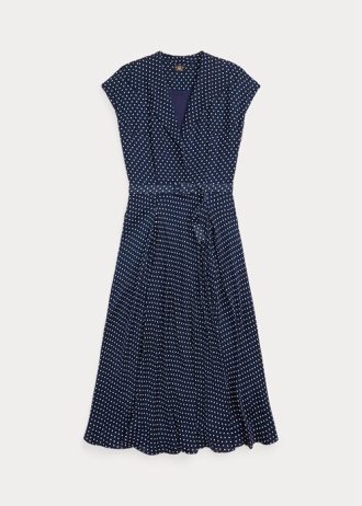 Robe en georgette de soie à pois bleu marine/crème Ralph Lauren pour femme Robe en georgette de soie à pois bleu marine/crème Ralph Lauren pour femme