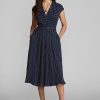Robe en georgette de soie à pois bleu marine/crème Ralph Lauren pour femme Robe en georgette de soie à pois bleu marine/crème Ralph Lauren pour femme