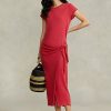 Robe en jersey de lin rouge Ralph Lauren pour femme avec détails noués Robe en jersey de lin rouge Ralph Lauren pour femme avec détails noués