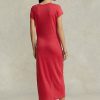 Robe en jersey de lin rouge Ralph Lauren pour femme avec détails noués Robe en jersey de lin rouge Ralph Lauren pour femme avec détails noués