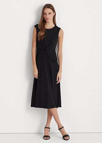 Robe en jersey noire à devant torsadé Ralph Lauren pour femme