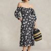 Robe en lin à épaules dénudées et motif floral Ralph Lauren noir/crème pour femme