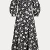 Robe en lin à épaules dénudées et motif floral Ralph Lauren noir/crème pour femme