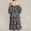 Robe en lin à épaules dénudées et motif floral Ralph Lauren noir/crème pour femme